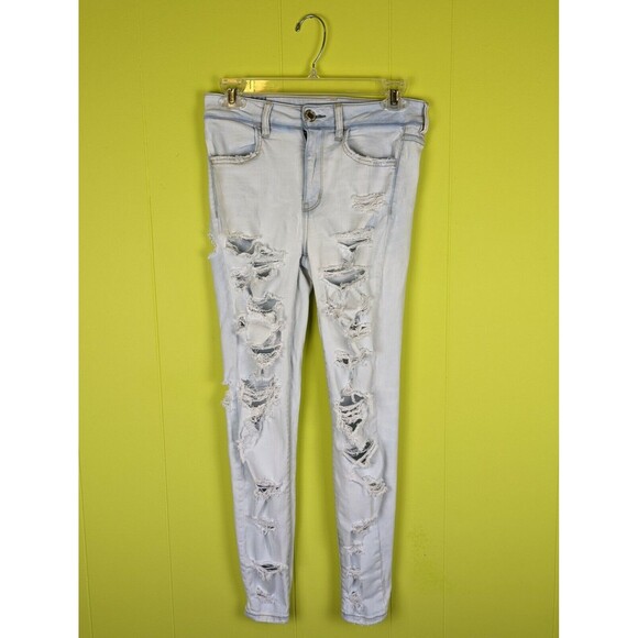 American Eagle Womens 4 Short Hi-Rise Jegging Super Stretch Distressed Jeans - Picture 1 of 12